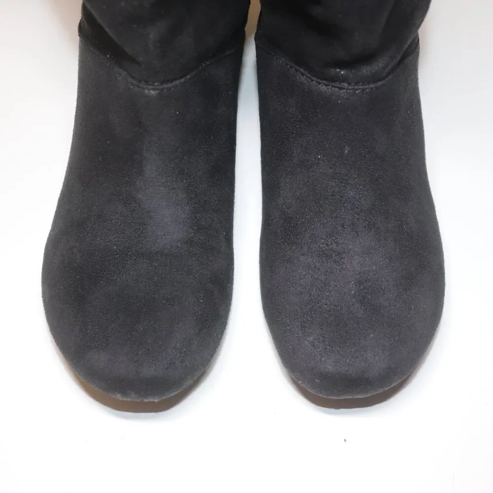 Charlotte Russe Brigitte Black Faux Suede Fur Mid Calf Knee Boots Size 6